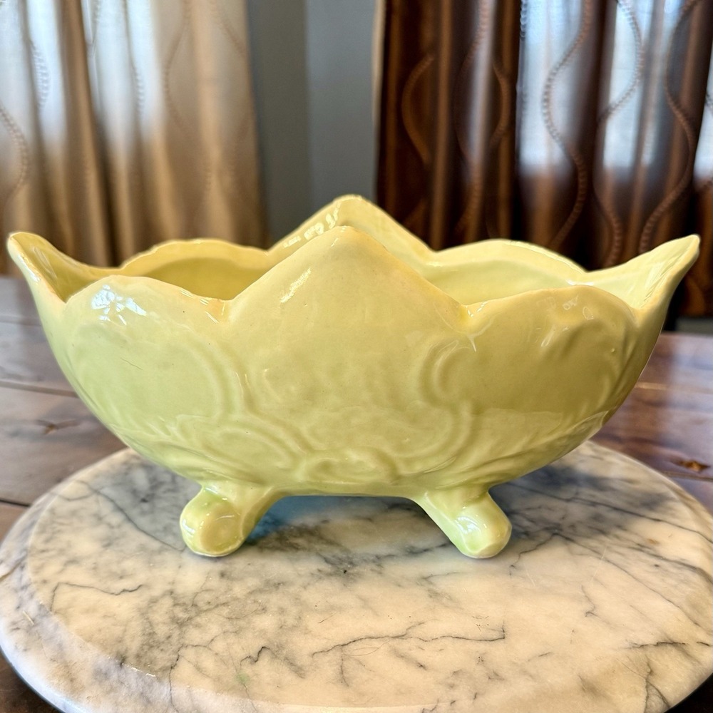 VTG 60s MCM Cookson Pottery Green Yellow Footed Vase Ceramic Planter USA 10x5x5"